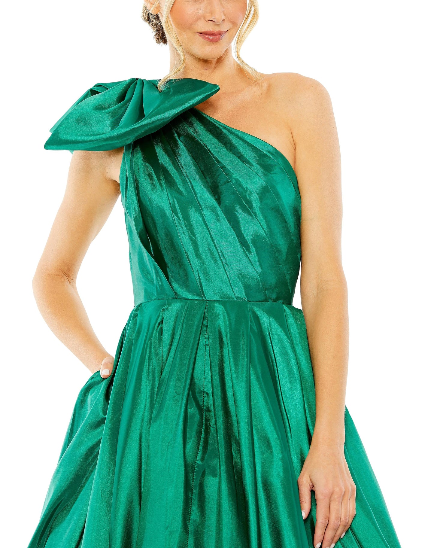 Formal Dresses Long One Shoulder Bow Detail Ball Gown Emerald