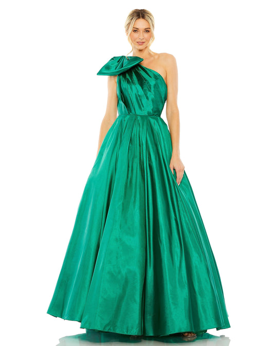 Formal Dresses Long One Shoulder Bow Detail Ball Gown Emerald
