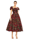 Cocktail Dresses Floral Brocade Cap sleeve Tea Length Dress Black Multi