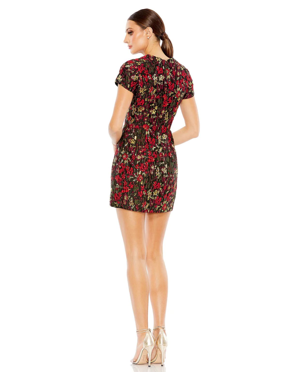 Cocktail Dresses Short Cap Sleeve Floral Brocade Fitted Mini Dress Black Multi
