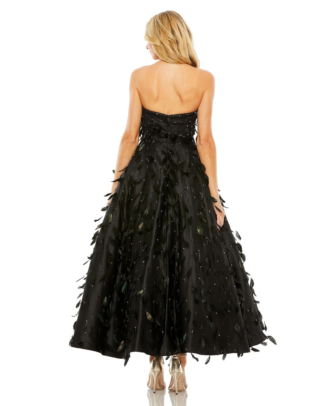 Formal Dresses Long Strapless Feather Embellished Ball Gown Black