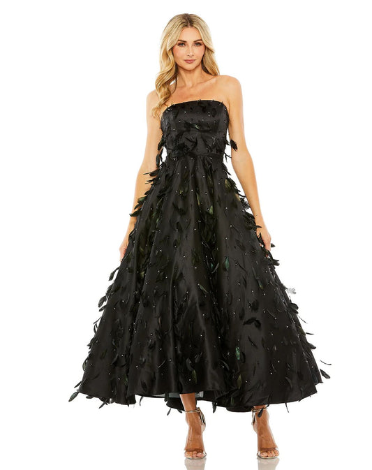 Formal Dresses Long Strapless Feather Embellished Ball Gown Black