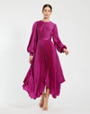 Formal Dresses Pleated Long Sleeve Formal Prom Dress Fuchsia