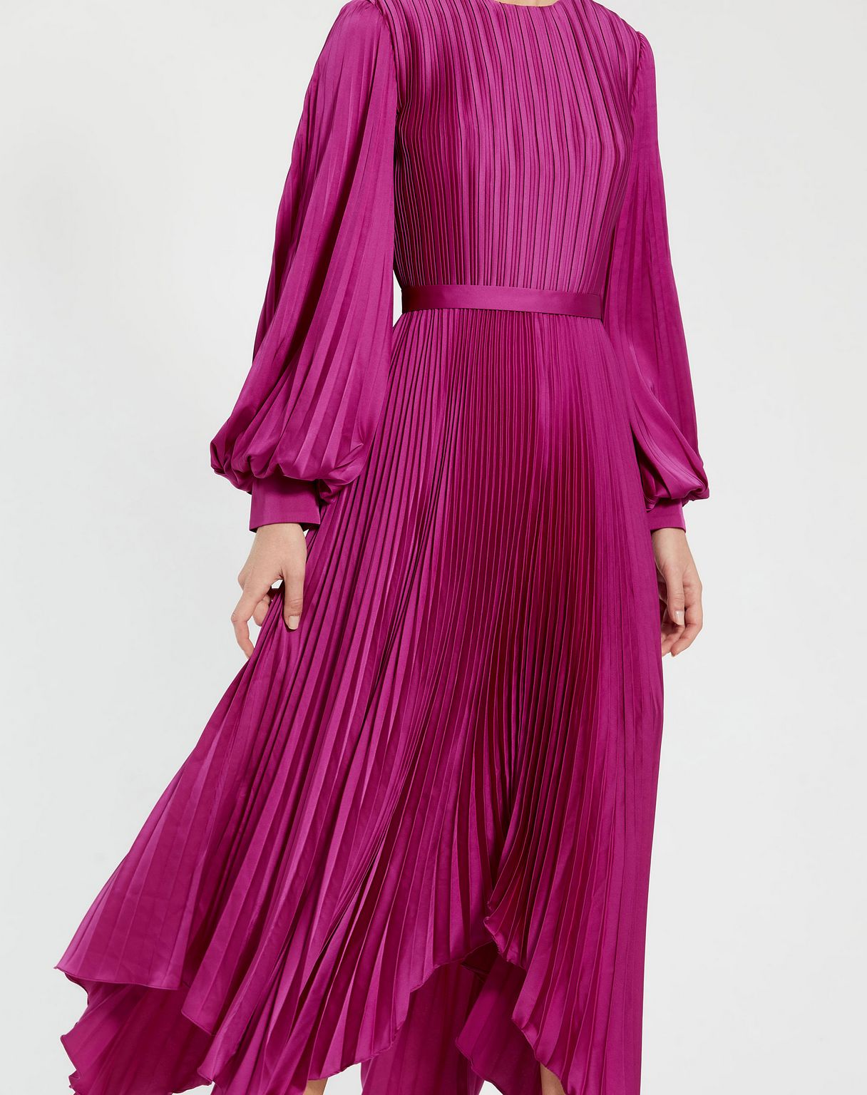 Formal Dresses Pleated Long Sleeve Formal Prom Dress Fuchsia