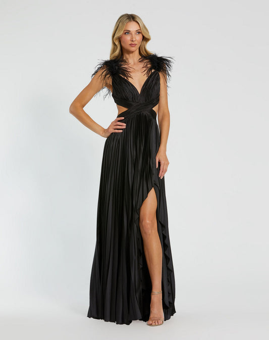 Prom Dresses Long Pleated Feather Cut Out Formal Prom Dress Black