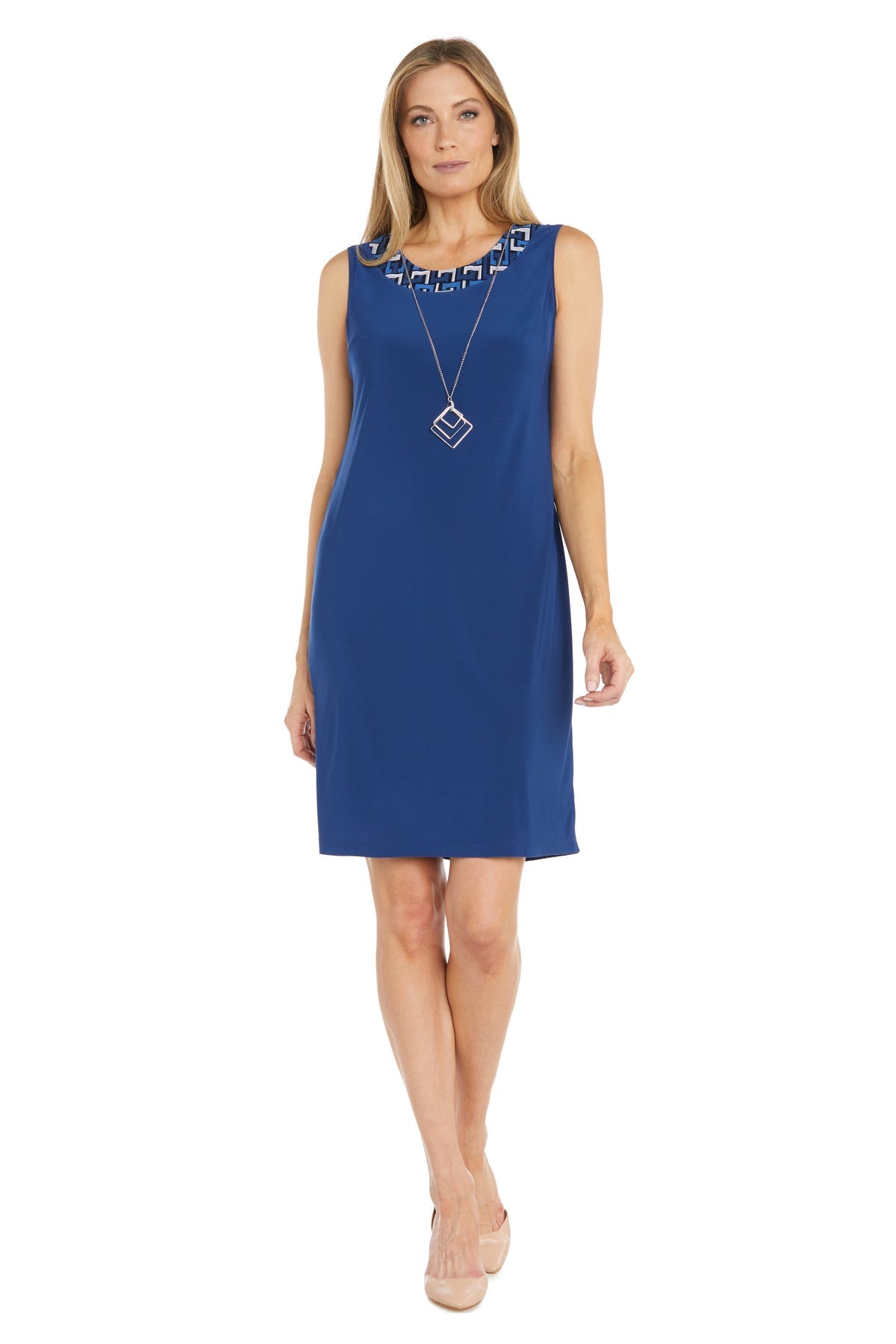 Mother of the Bride Dresses Mother of the Bride Short Geometric Print Jacket Dress Cobalt/White