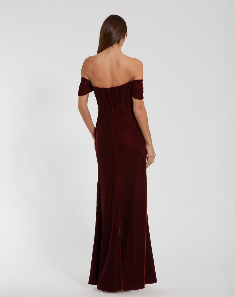 Prom Dresses Long Formal Fitted Velvet Prom Dress Wine