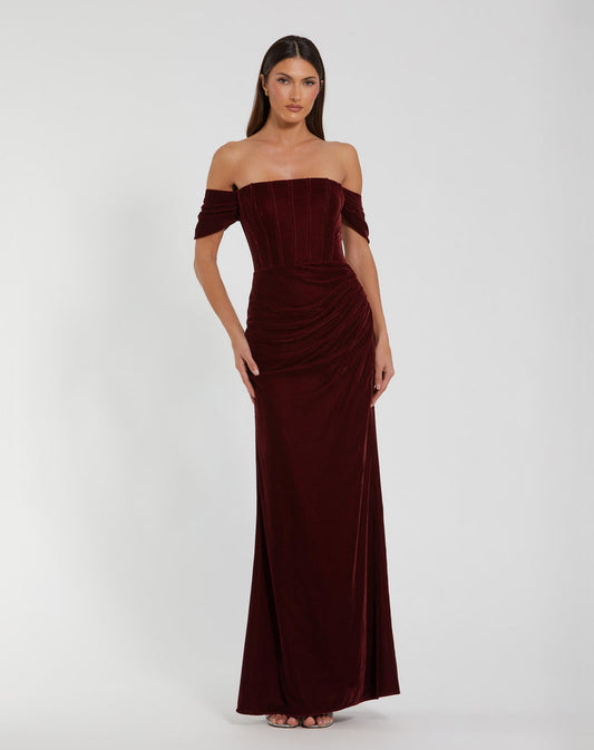 Prom Dresses Long Formal Fitted Velvet Prom Dress Wine