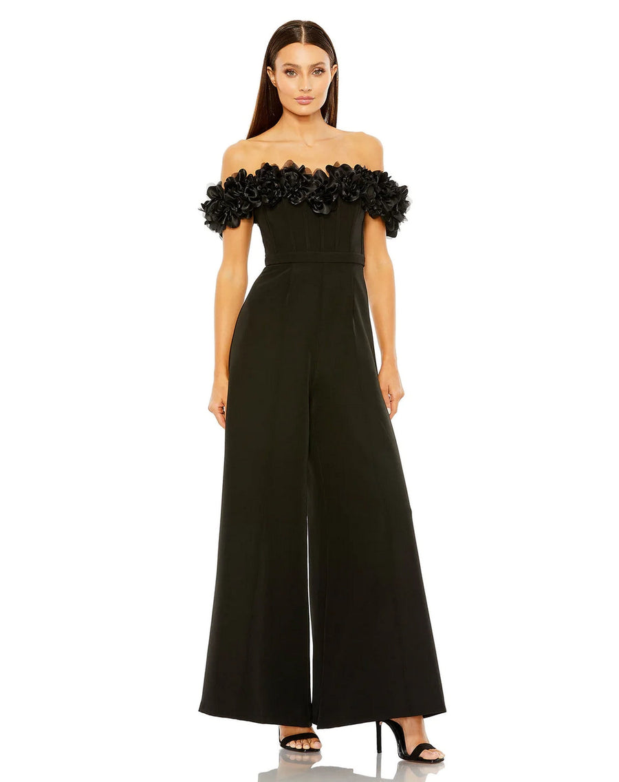 Jumpsuit Floral Bustier Top Flare Leg Jumpsuit Black