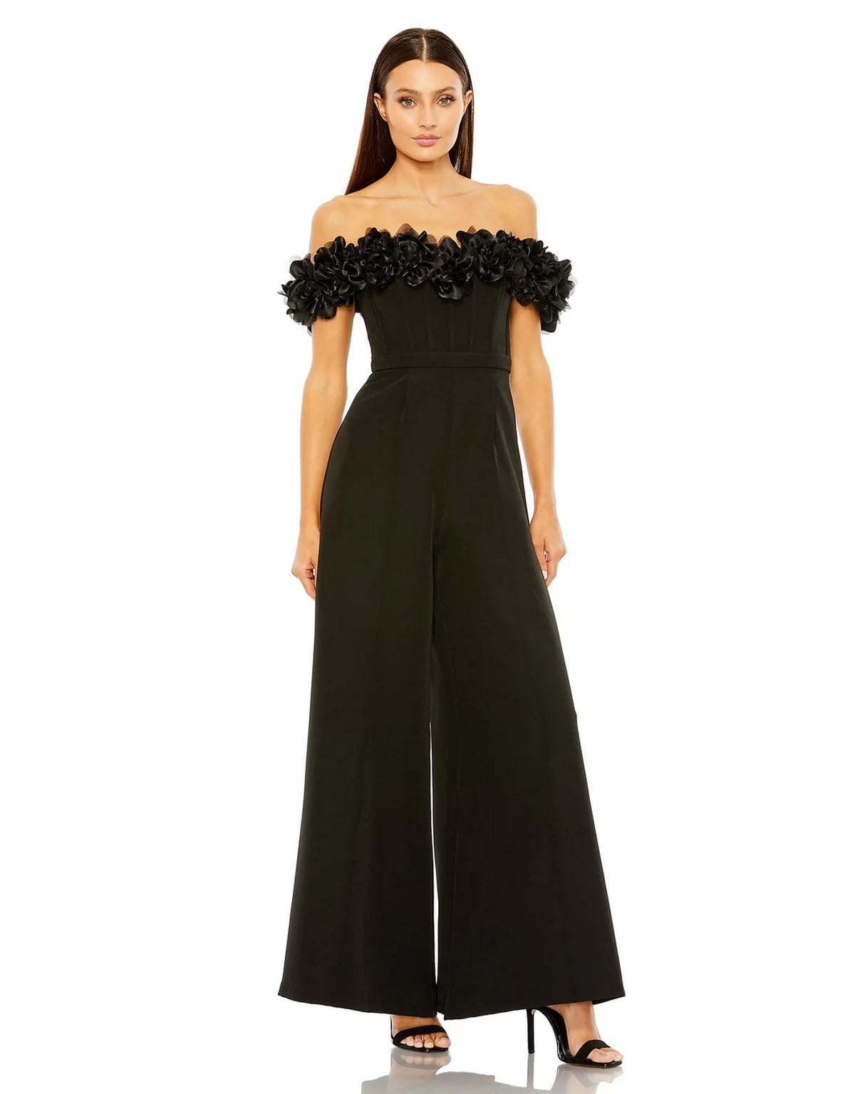 Jumpsuit Floral Bustier Top Flare Leg Jumpsuit Black