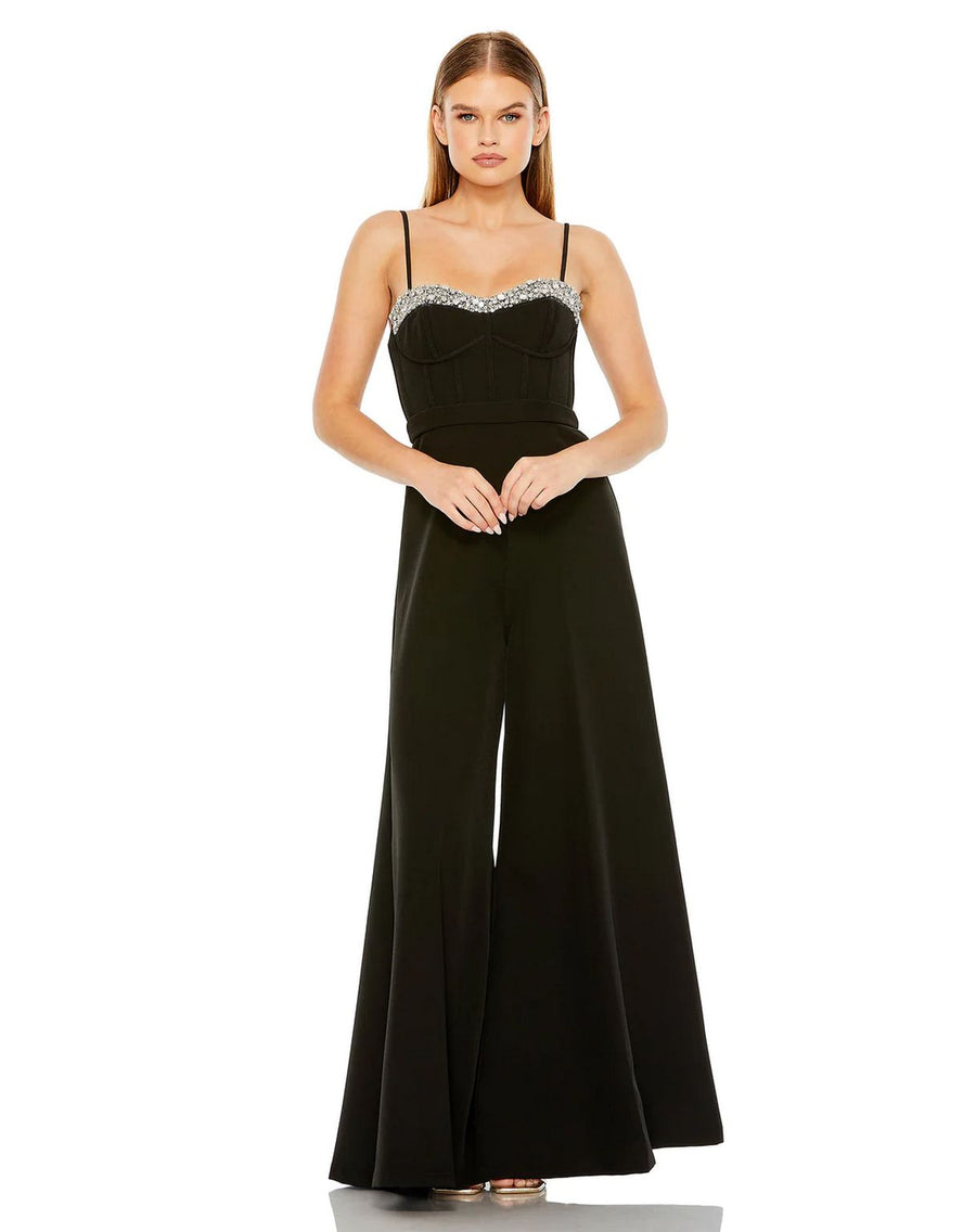 Jumpsuit Slim Strap Beaded Bustier Top Jumpsuit Black