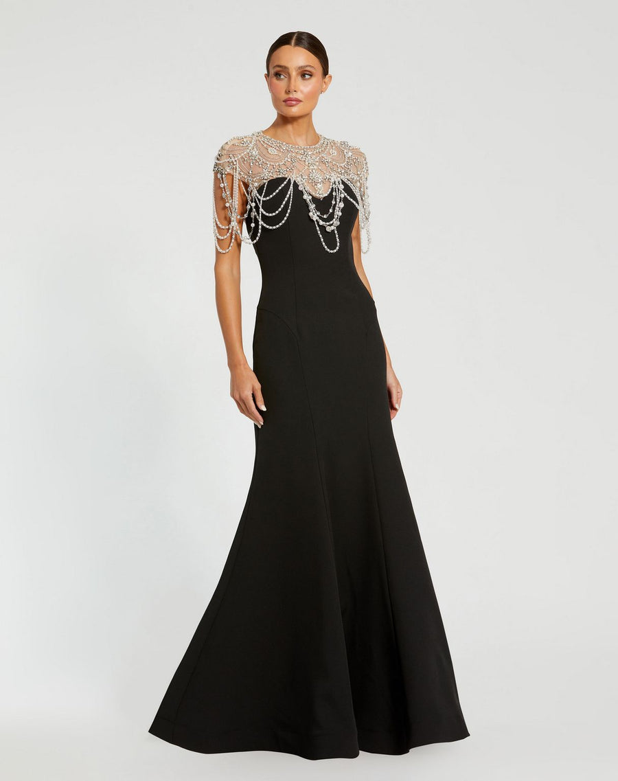 Prom Dresses Pearl Beaded Long Mermaid Formal Prom Dress Black