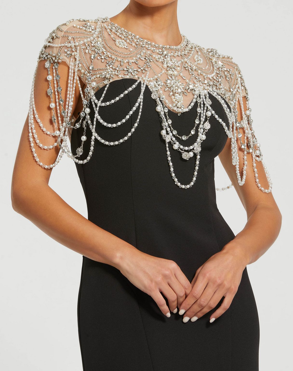 Prom Dresses Pearl Beaded Long Mermaid Formal Prom Dress Black