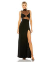 Formal Dresses Long Sheer Cut Out High Slit Jersey Dress Black