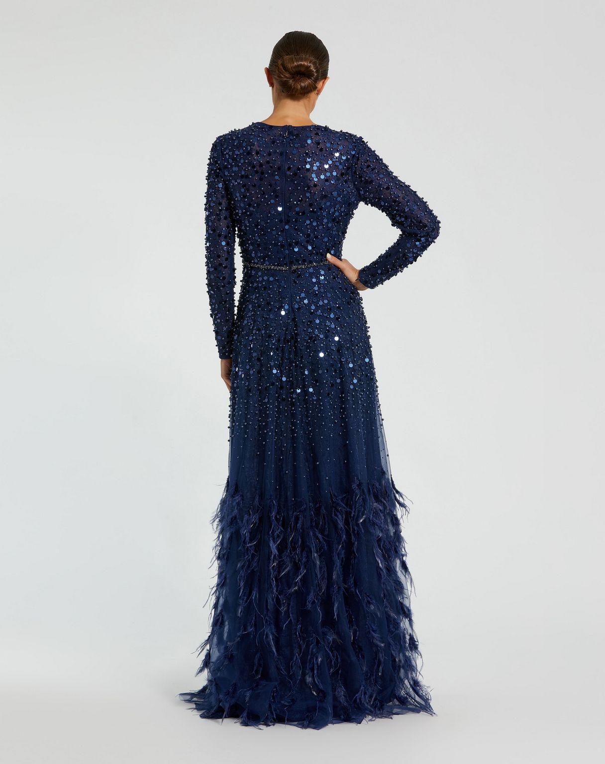 Formal Dresses Long Sleeve Formal Beaded Fringe Evening Gown Midnight