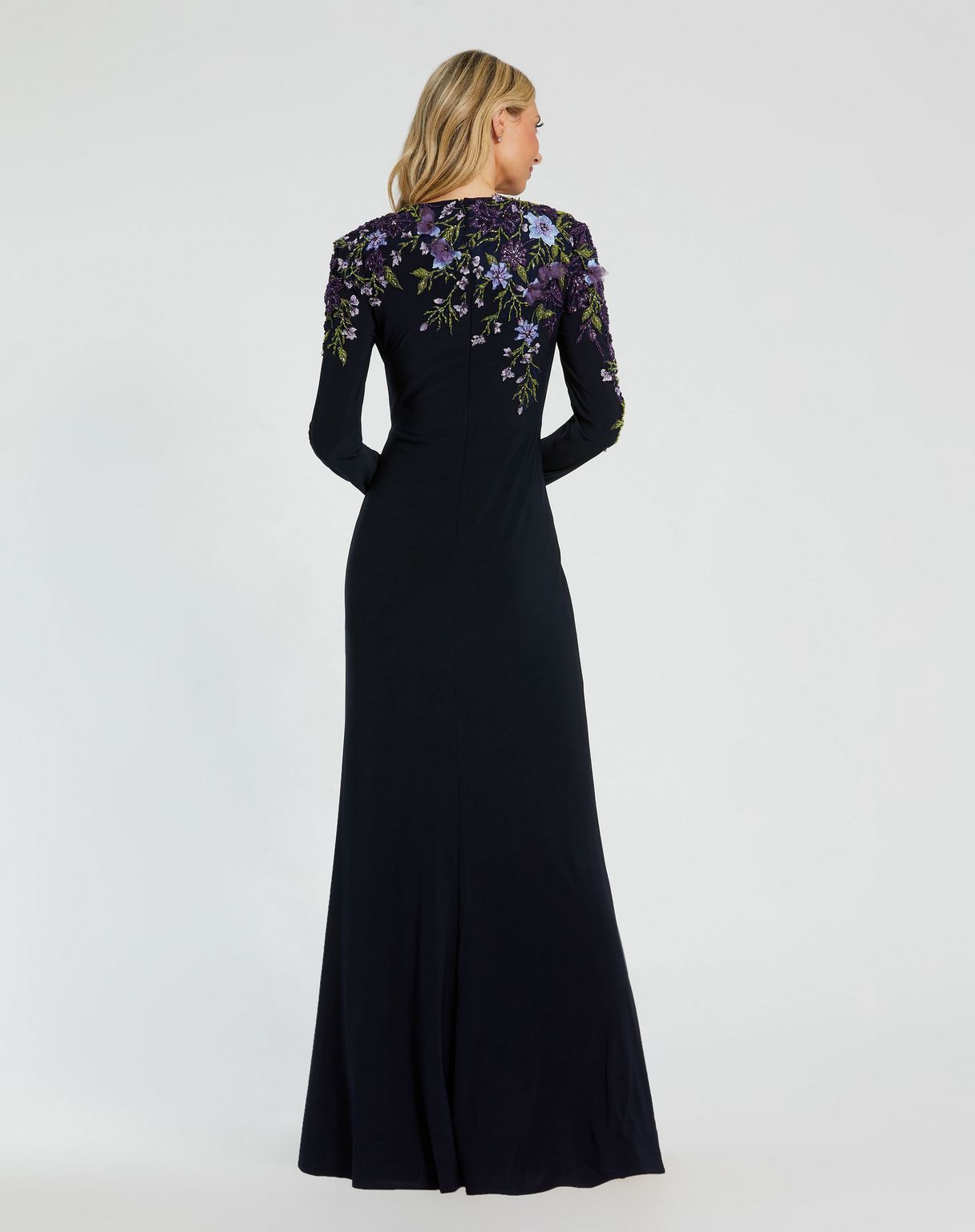 Formal Dresses Long Sleeve Floral Formal Prom Dress Midnight