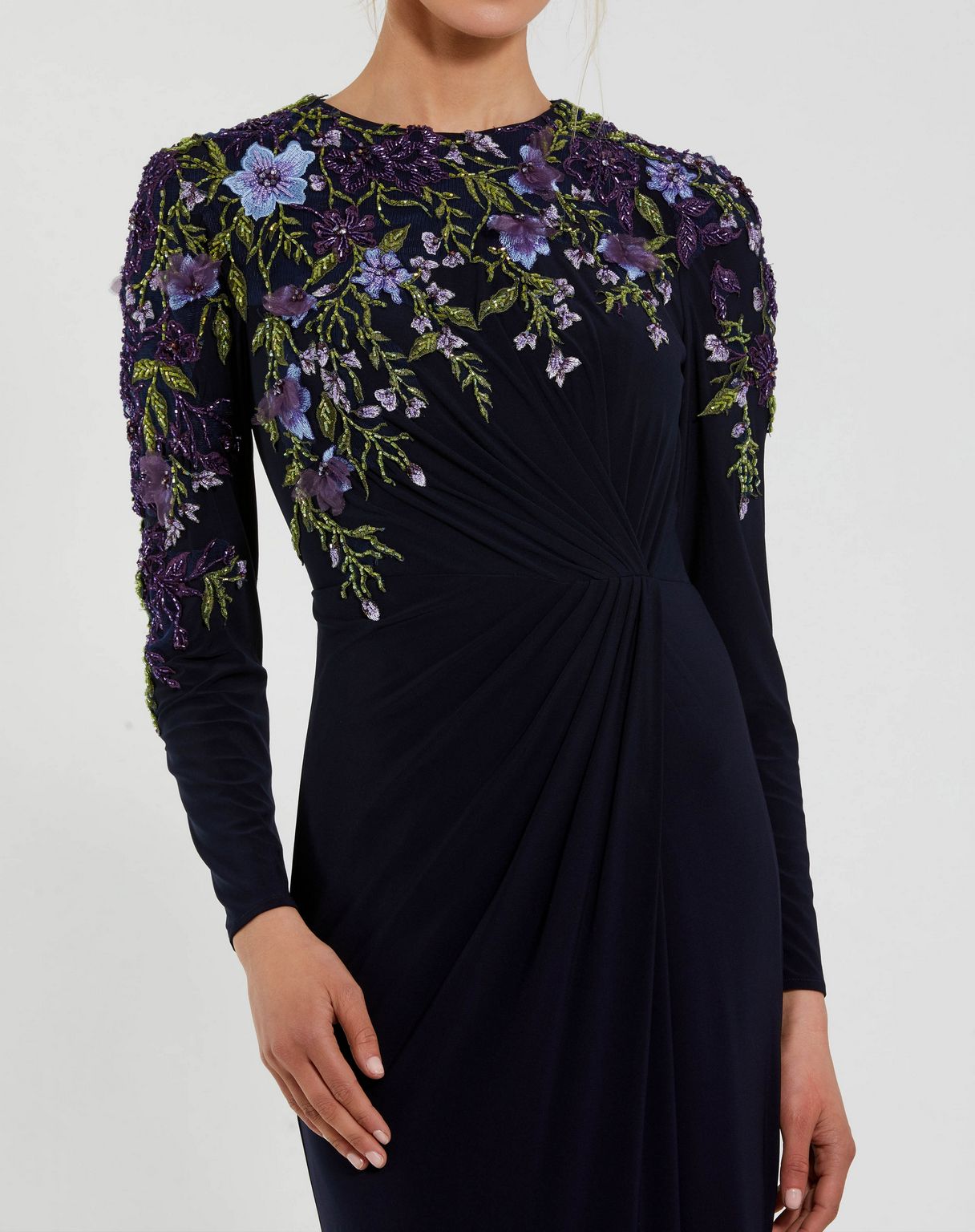 Formal Dresses Long Sleeve Floral Formal Prom Dress Midnight