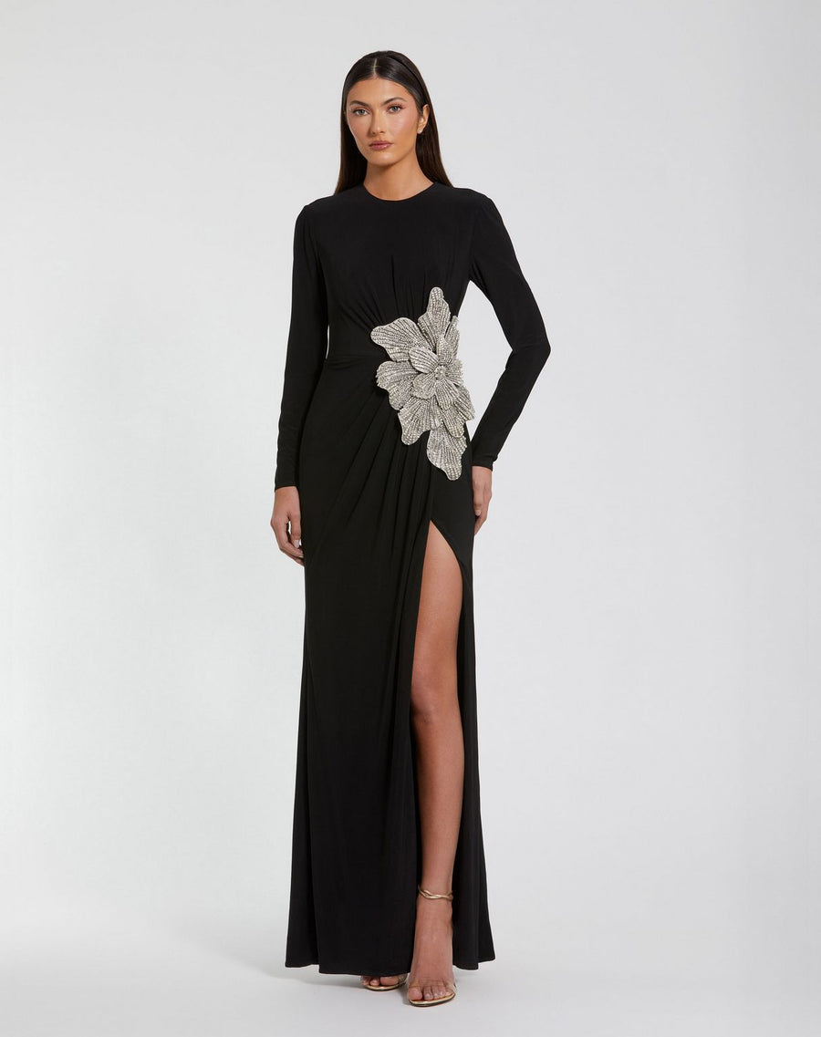 Formal Dresses Formal Prom Flower Long Sleeve Dress Black