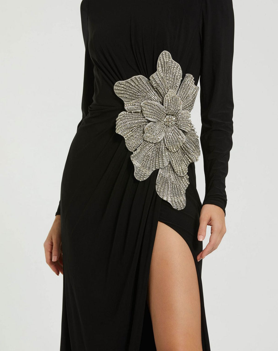 Formal Dresses Formal Prom Flower Long Sleeve Dress Black