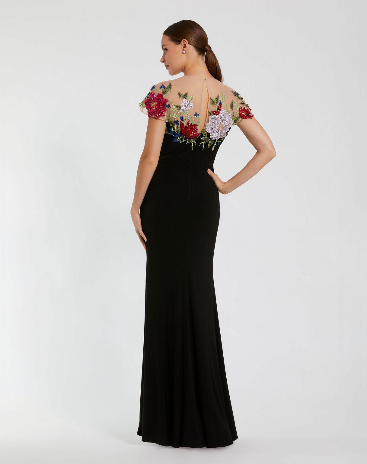 Formal Dresses Long Floral Fitted Formal Prom Dress Black Multi