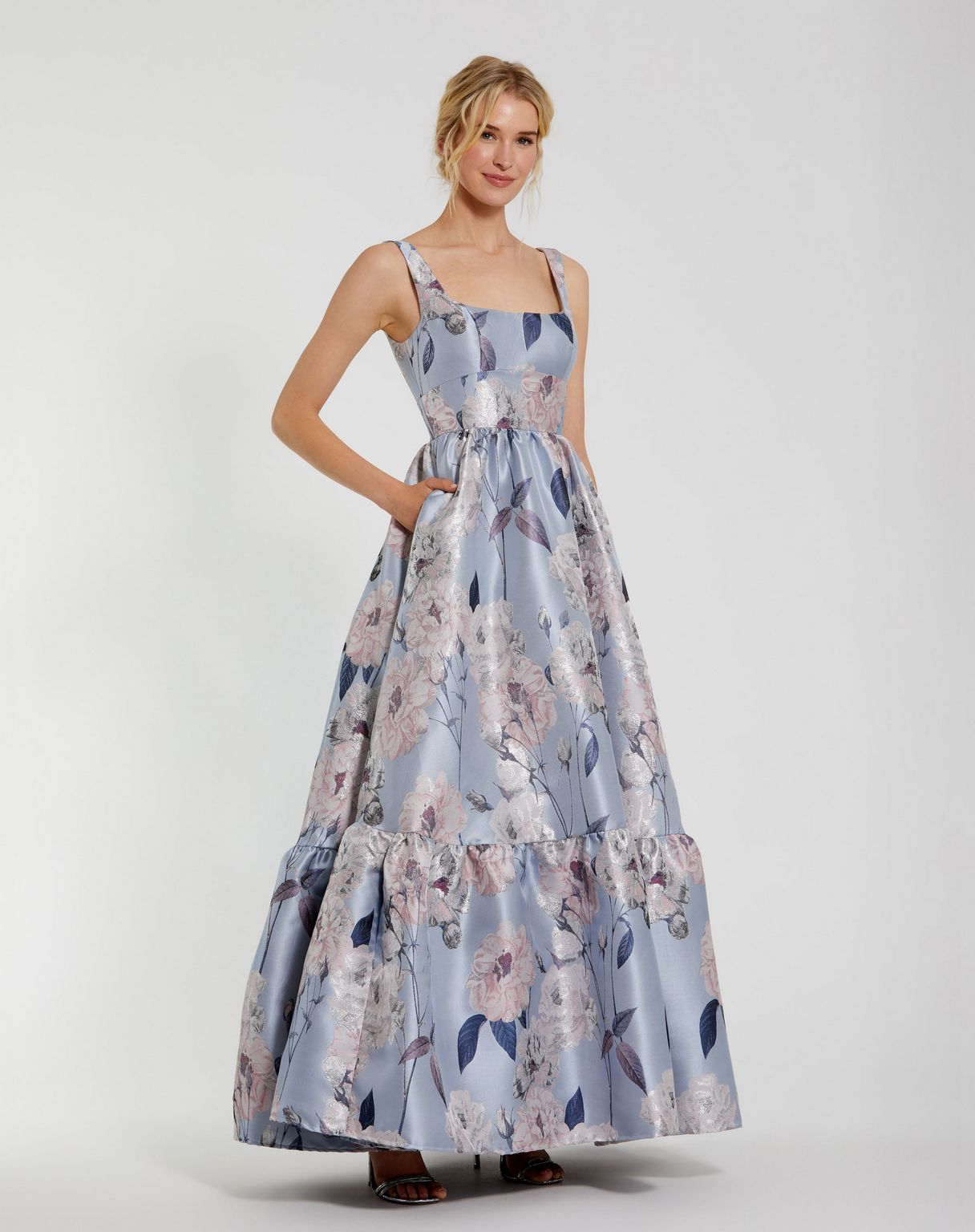Formal Dresses Long Formal Floral Print Evening Prom Dress Blue Multi