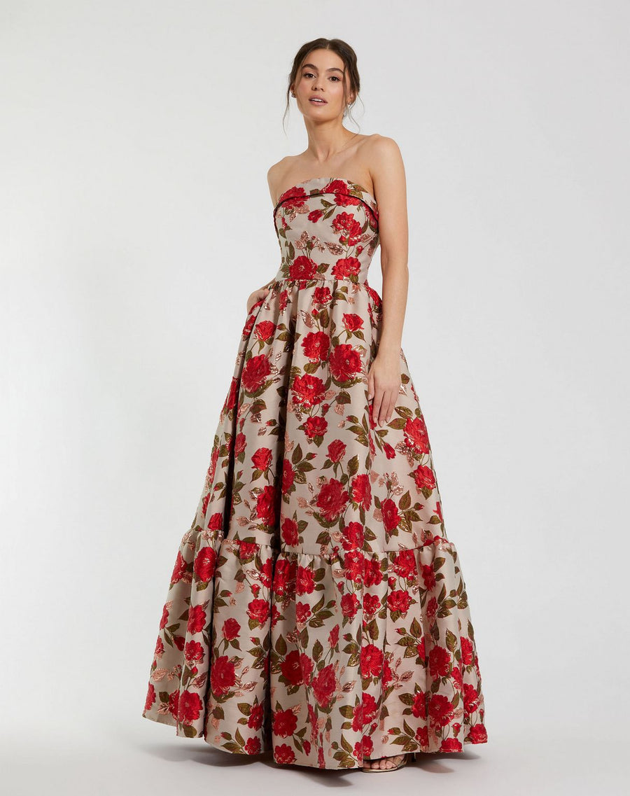 Formal Dresses Formal Prom Floral Ruffle A Line Dress White Multi