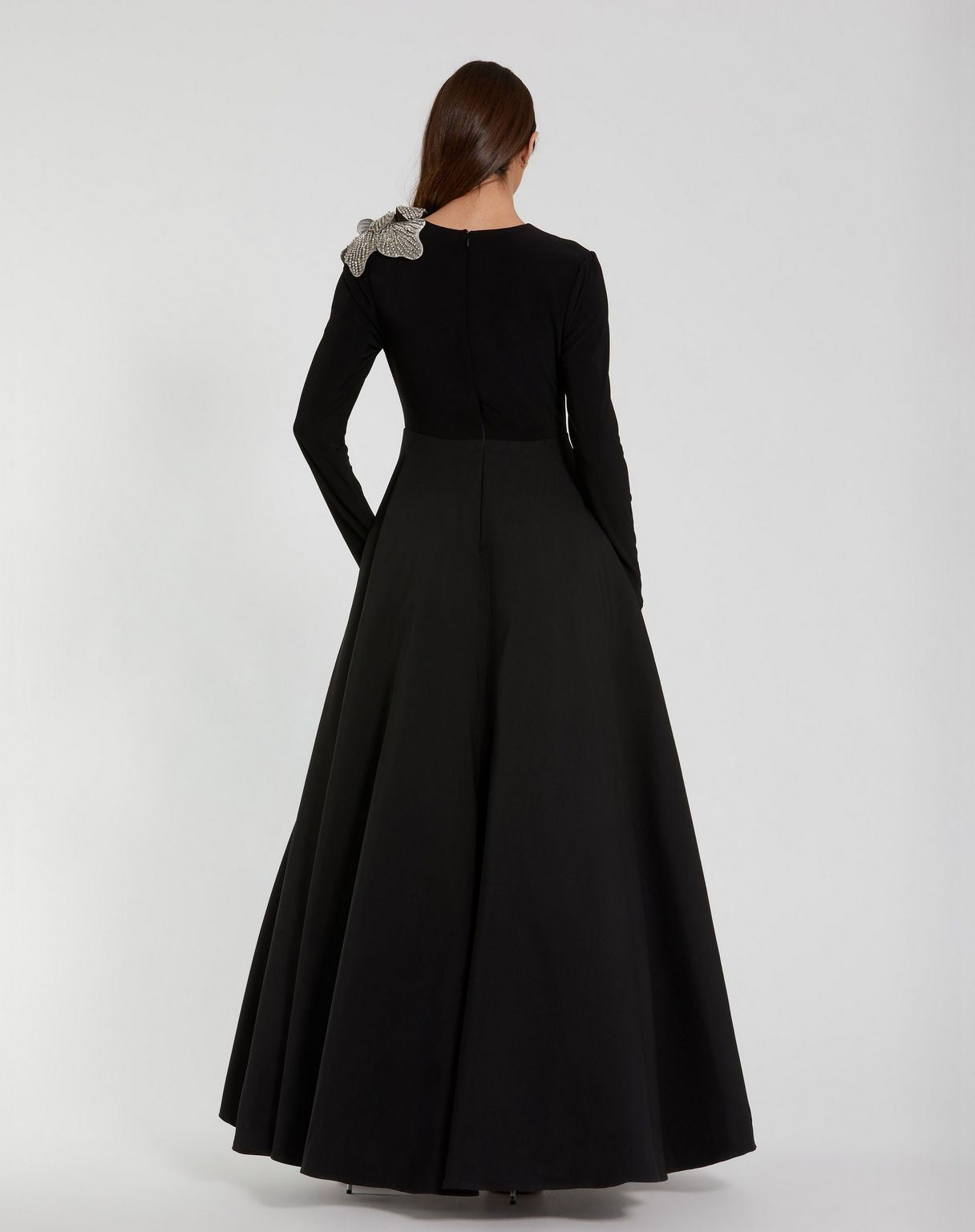 Formal Dresses Formal Prom Long Sleeve 3D Flower Dress Black