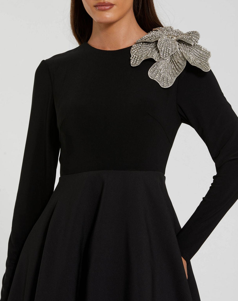 Formal Dresses Formal Prom Long Sleeve 3D Flower Dress Black