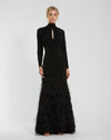Formal Dresses Formal Prom Keyhole Feather Long Sleeve Dress Black