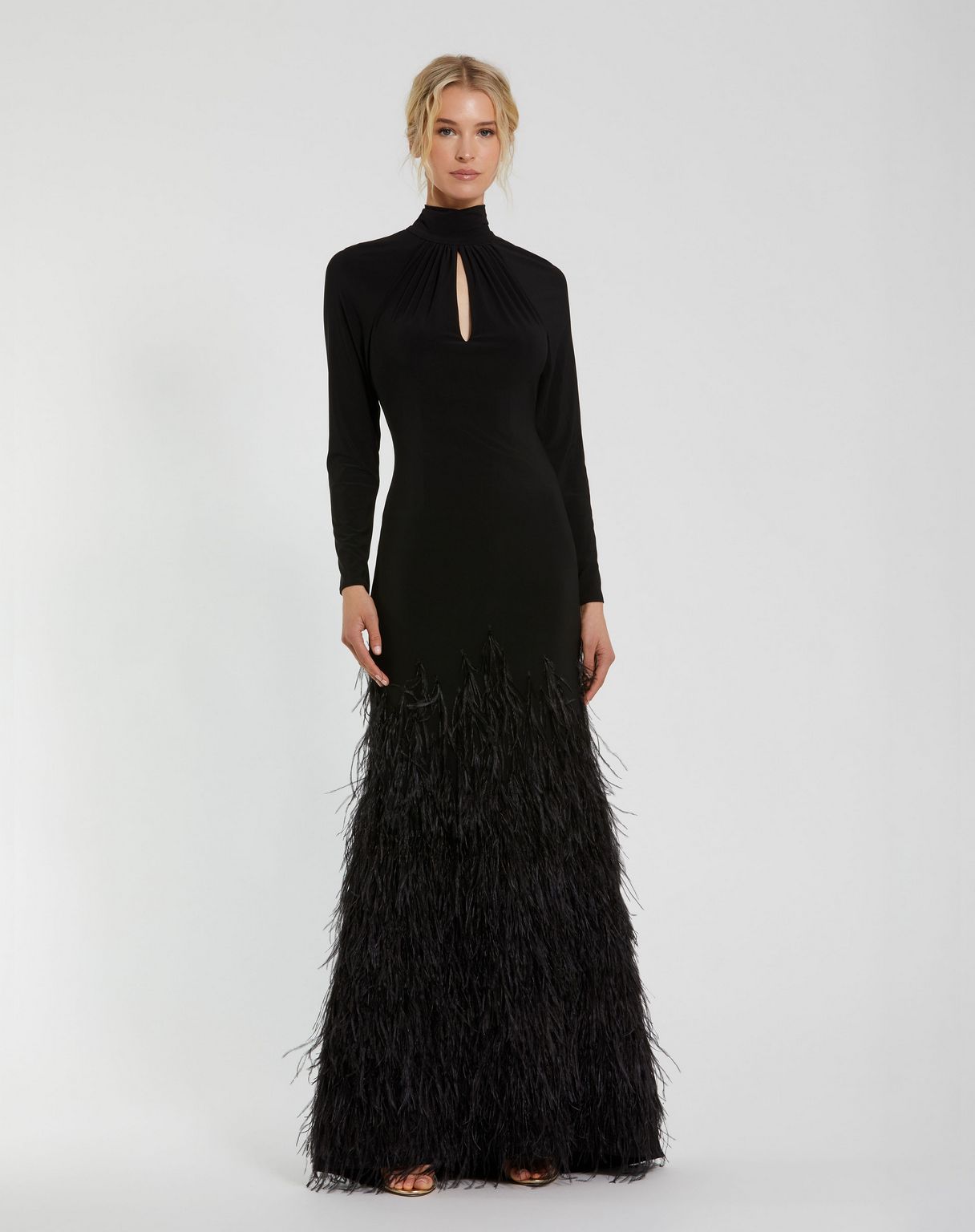 Formal Dresses Formal Prom Keyhole Feather Long Sleeve Dress Black