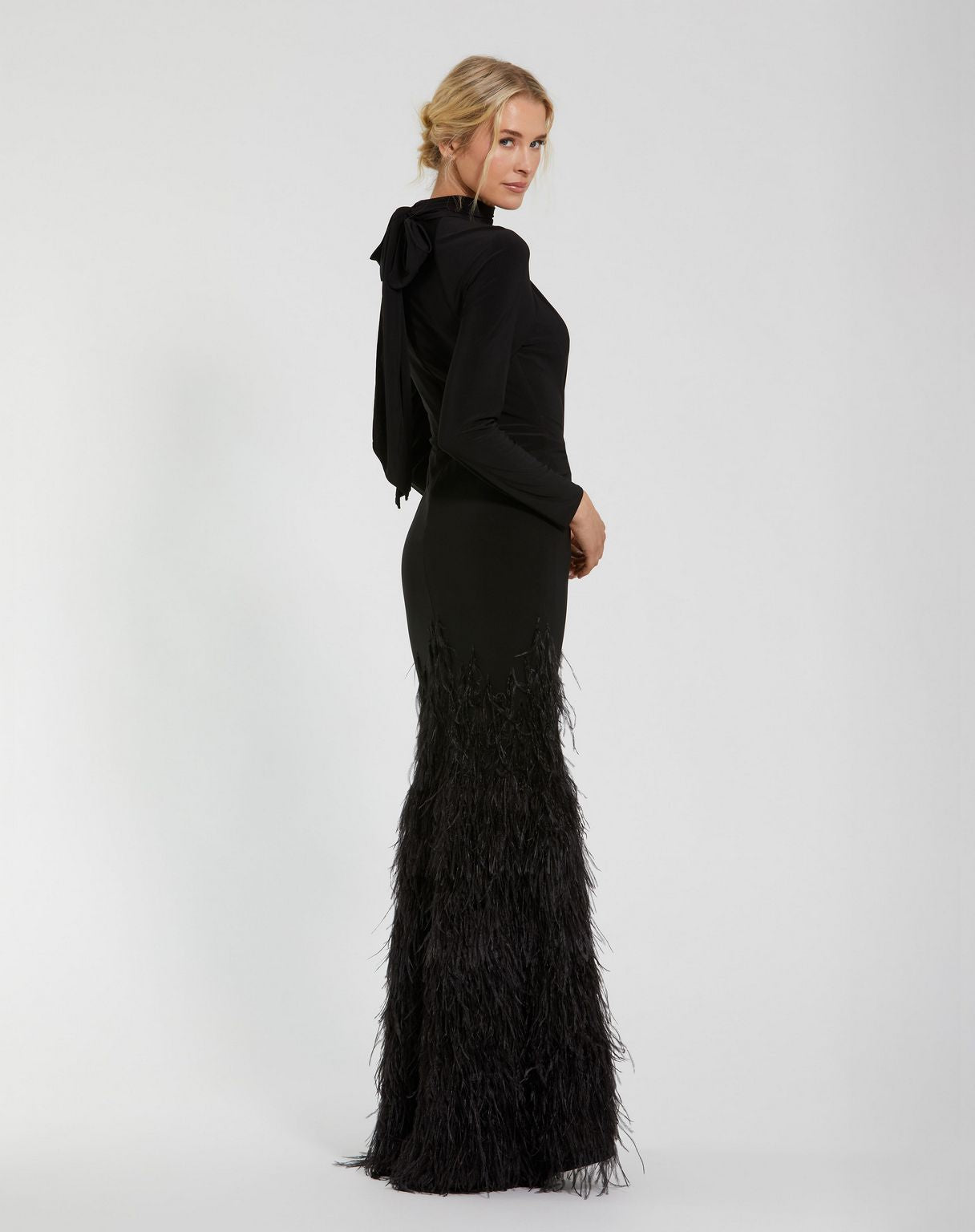 Formal Dresses Formal Prom Keyhole Feather Long Sleeve Dress Black