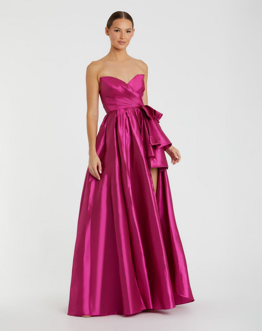 Prom Dresses Pleated Long Formal A Line Ruffle Slit Prom Dress Hot Pink