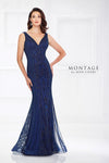 Formal Dresses Beaded Long Fit Formal Dress Navy Blue