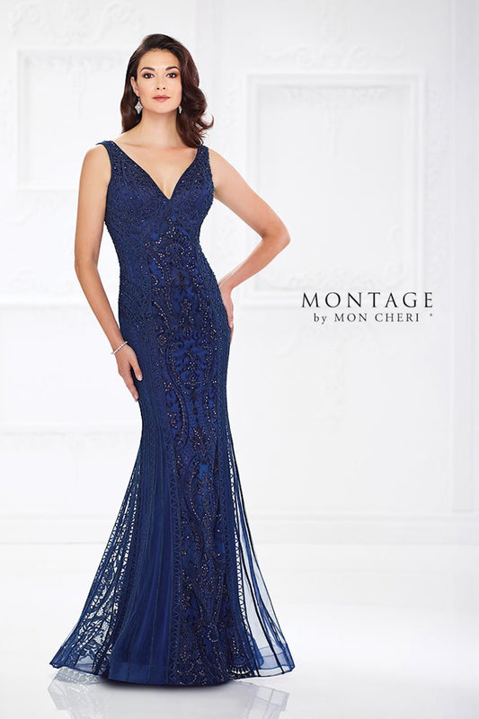 Formal Dresses Beaded Long Fit Formal Dress Navy Blue