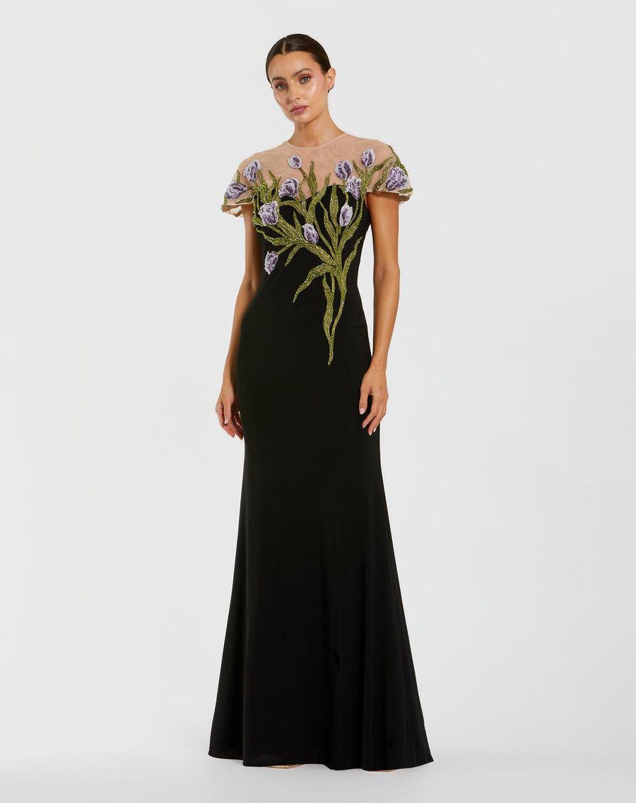Prom Dresses Long Formal Fitted Floral Evening Dress Black Multi