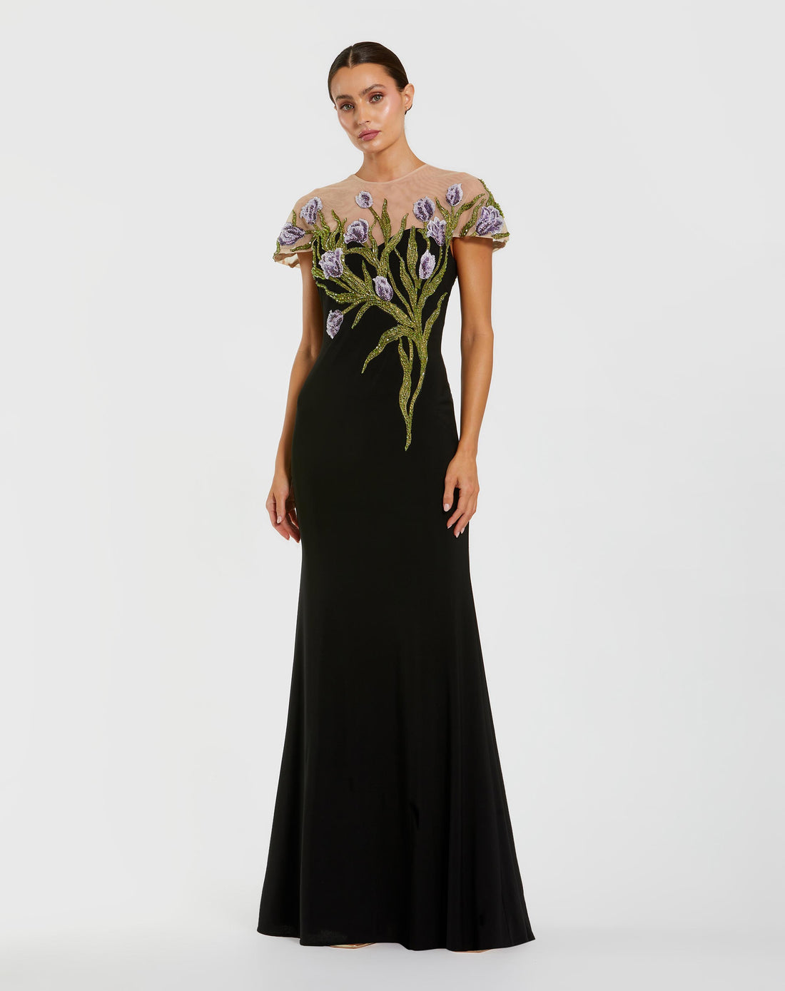 Prom Dresses Long Formal Fitted Floral Evening Dress Black Multi