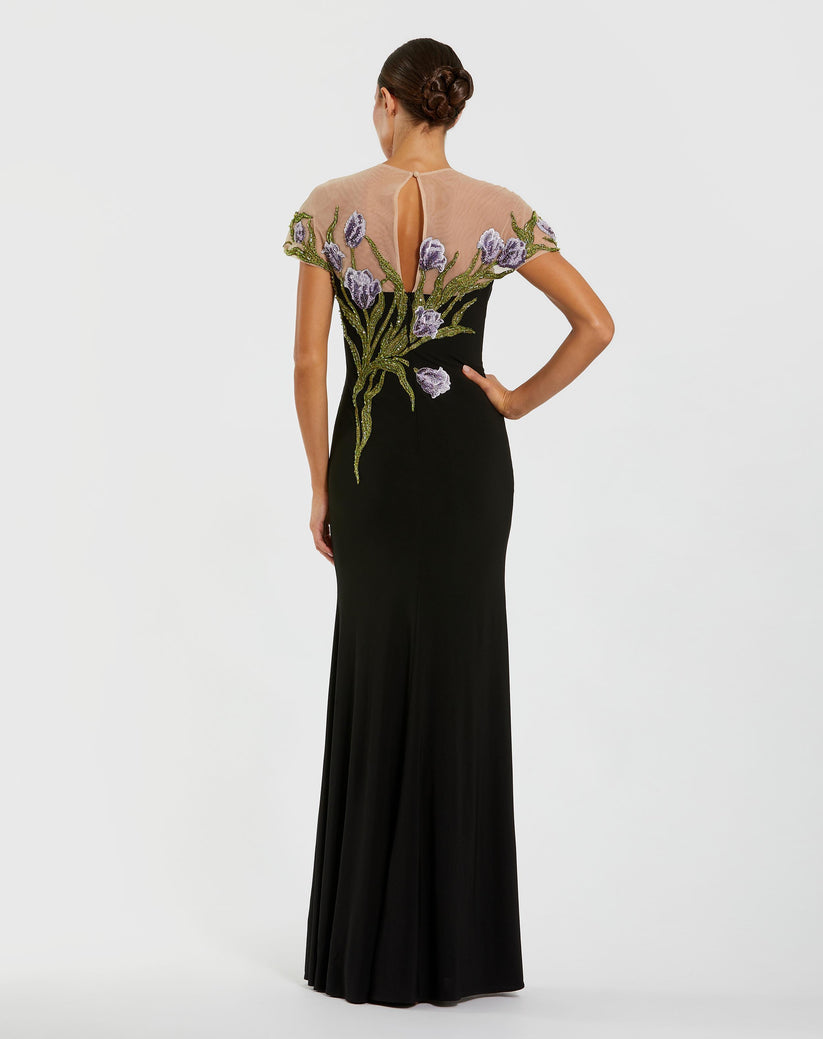 Prom Dresses Long Formal Fitted Floral Evening Dress Black Multi
