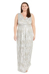Plus Size Dresses Long Formal Plus Size Metallic Printed Dress Champagne/Silver