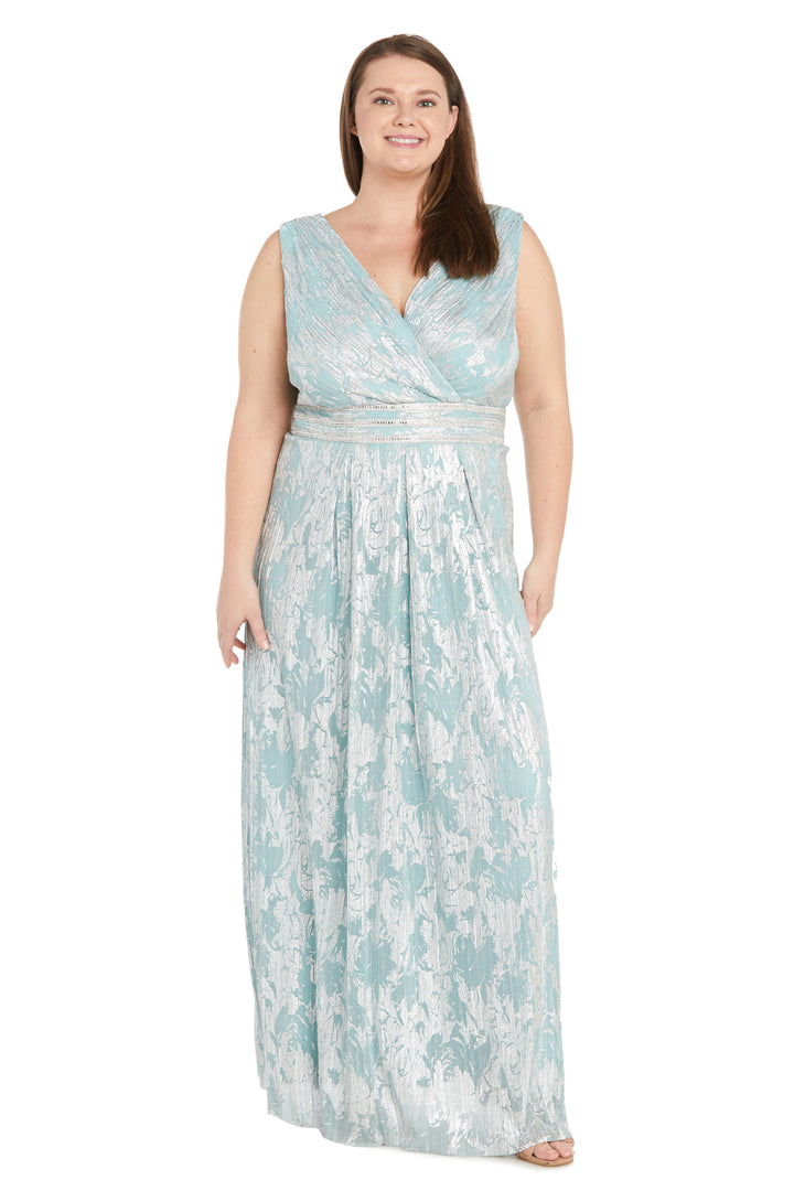 Plus Size Dresses Long Formal Plus Size Metallic Printed Dress Seafoam/Silver