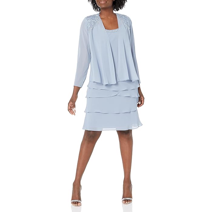 SL Fashions Short Beaded Tiered Jacket Dress 122372 - The Dress Outlet