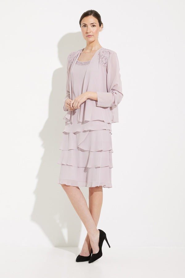 فستان قصير من SL Fashions 122372 بجاكيت متعدد الطبقات ومطرز بالخرز