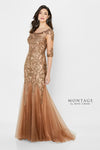 Formal Dresses Long Metallic Lace Fit Formal Dress Bronze