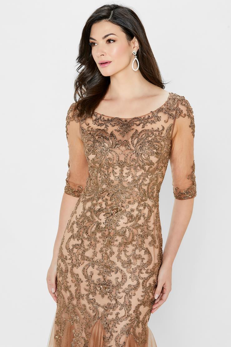 Formal Dresses Long Metallic Lace Fit Formal Dress Bronze