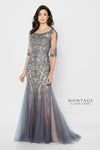Formal Dresses Long Metallic Lace Fit Formal Dress Charcoal/Nude