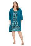 Plus Size Dresses Mother of the Bride Plus Size Fly Away Jacket Printed Dress Teal/Navy
