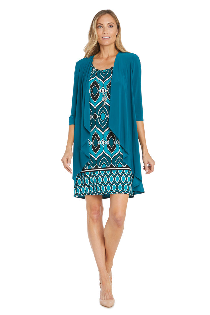 Mother of the Bride Dresses Short Mother of the Bride Fly Away Jacket Printed Dress Teal/Navy