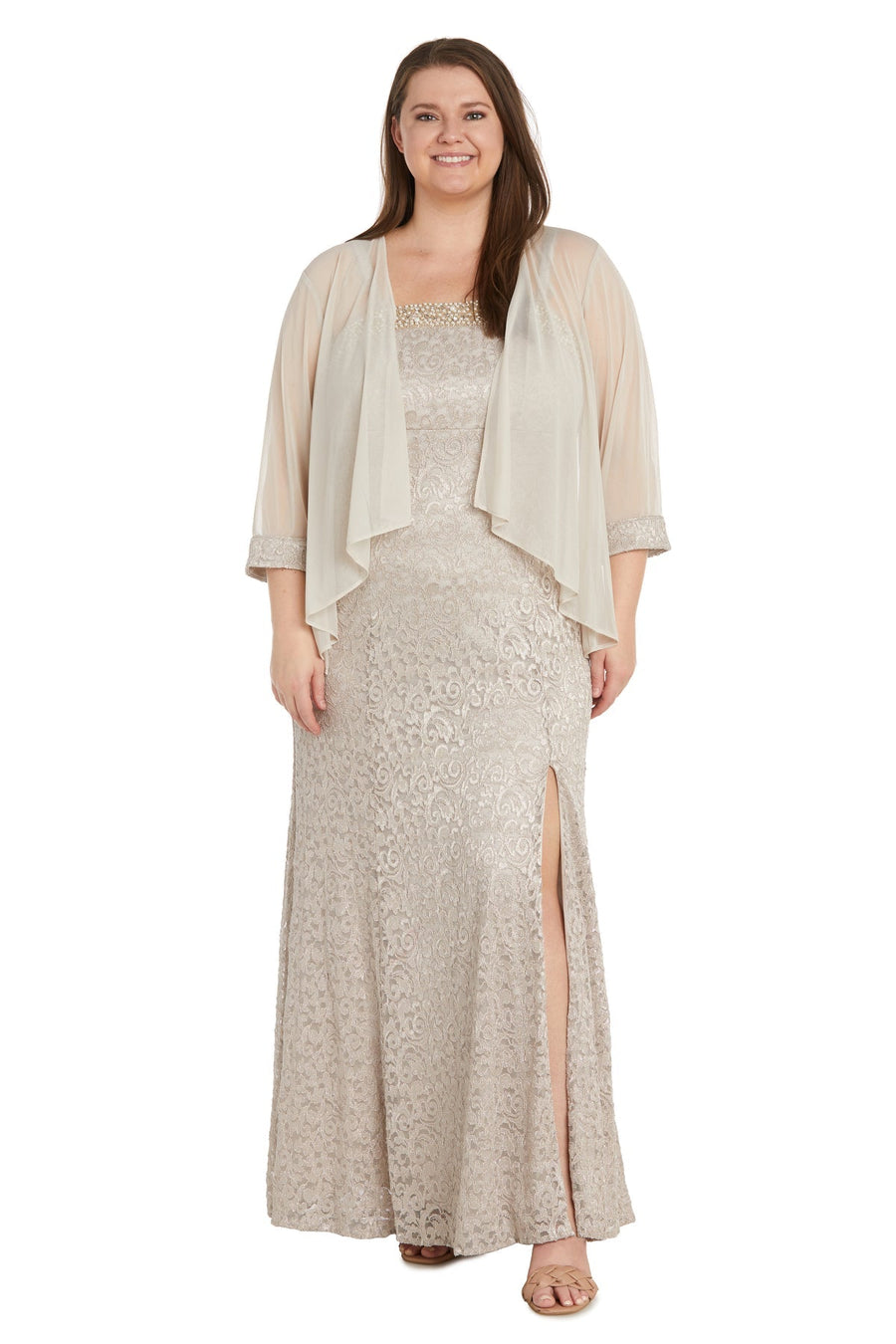 Plus Size Dresses Long Slit Lace Plus Size Dress Champagne