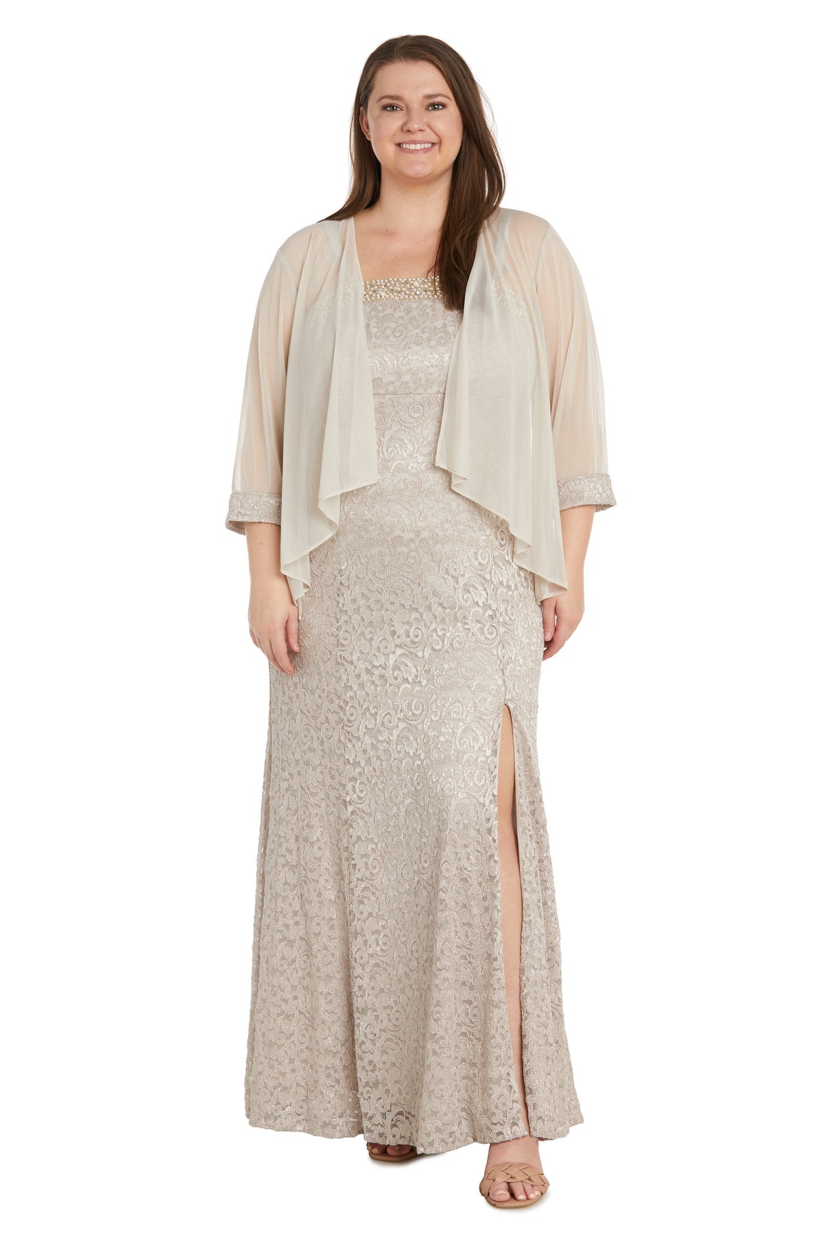Plus Size Dresses Long Slit Lace Plus Size Dress Champagne