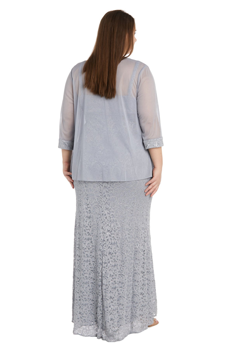 Plus Size Dresses Long Slit Lace Plus Size Dress Silver