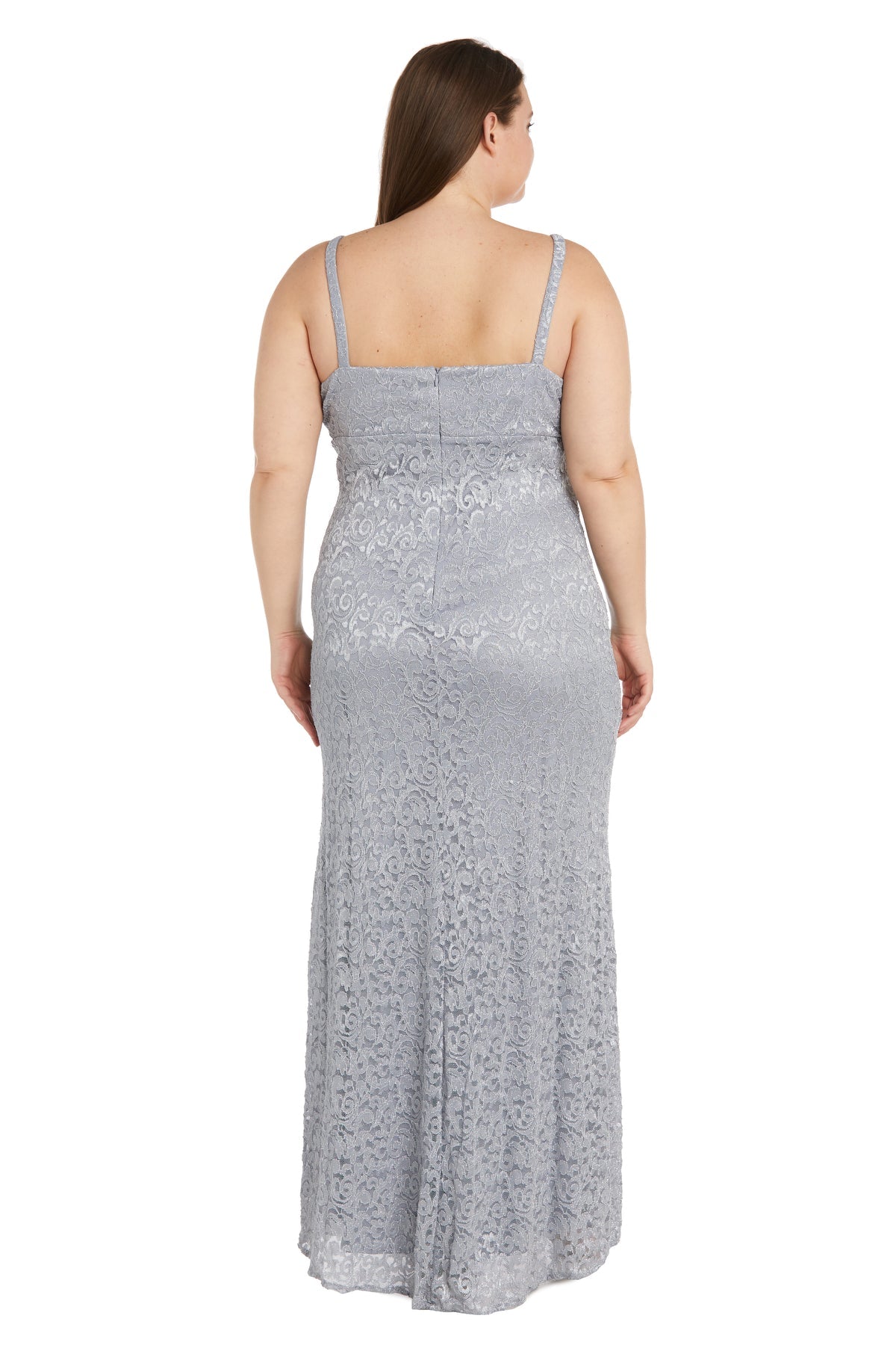 Plus Size Dresses Long Slit Lace Plus Size Dress Silver